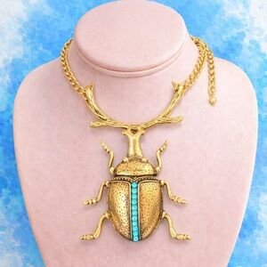 Gold Beetle Pendant Necklace